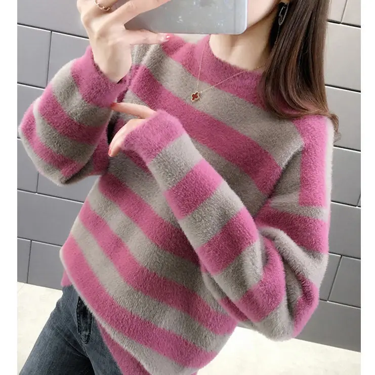 

Round neck mink like cashmere sweater women's autumn winter 2020 New High Grade Cashmere one mink like undercoat women's thick s