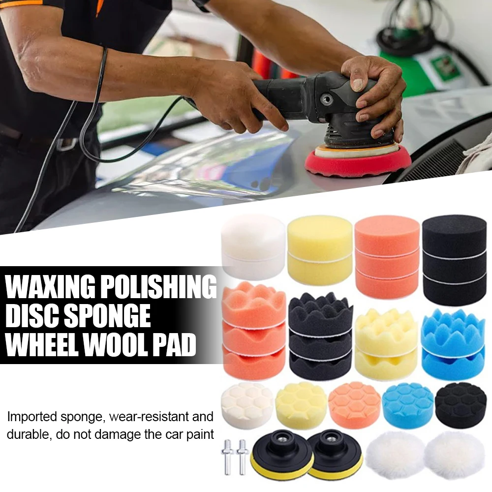 

31pcs Buffing Pad Set 3 inch Sponge Woolen Car Polishing Pad Kit for Auto Waxing Drill Adaptor M10 Power Tool Accessorie