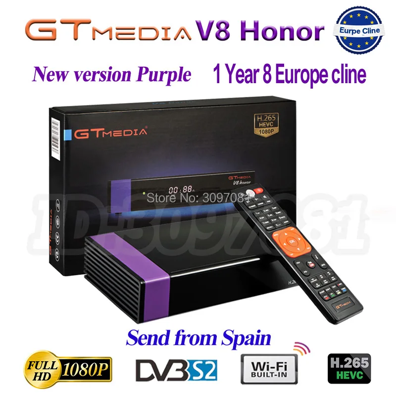 Лучший 1080P DVB-S2 GTmedia V8 Nova спутниковый ТВ ресивер Freesat V8 Super Receptor GT Media V8 Nova с Европейским Cline 1 год - Цвет: V8 Honor