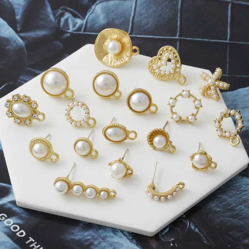 10pcs Pearl Stud Earrings Settings Handmade Roun Hollow Love Heart Earrings Connectors for DIY Jewelry Making Findings