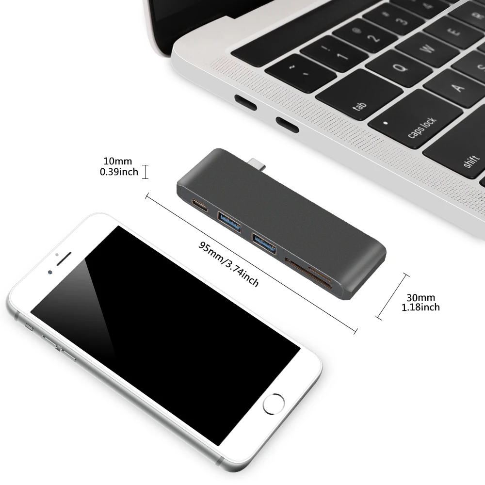 Redlai USB C концентратор для MacBook Air Pro Retina 13 дюймов /// Тип-C USB Hub адаптер с 2 портами(стандарт 3,0 Порты, PD, светодиодный дисплей, SD/TF Card Reader устройство чтения карт