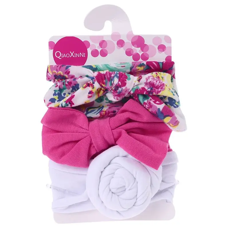 

3 Pcs/Set Floral Bows Baby Headband Dot Bowknot Hairband Baby Girl Headbands Cotton Kids Hair Band Girls Hair Accessories