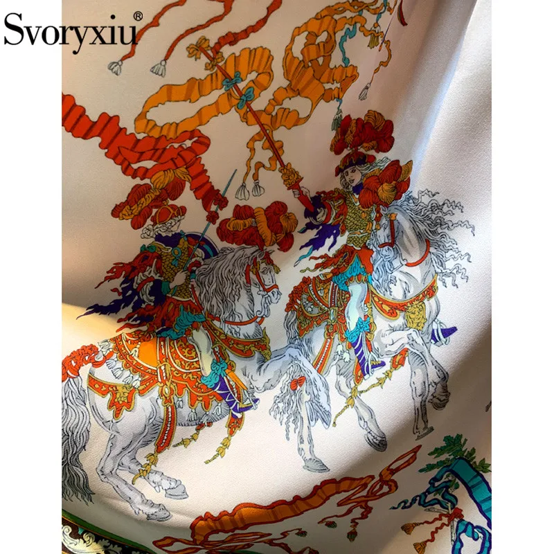 Svoryxiu дизайнерская осень-зима Винтаж печатных платье Женская Мода футболка с длинными рукавами и отложным воротником плиссированное платье миди платье vestdios