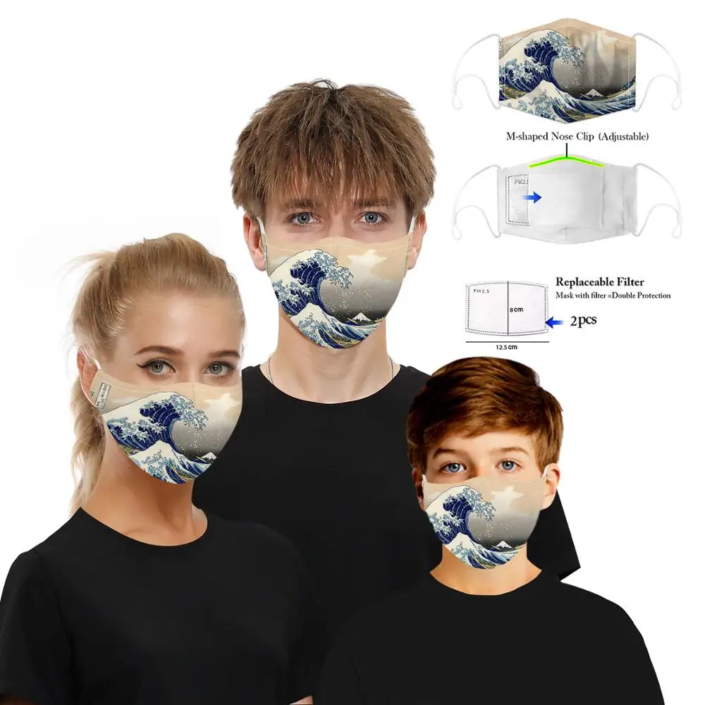 

Non-disposable washable PM2.5 mouth mask landscape print mouth muffle filter Anti-bacterial Dust-proof Flu cotton face mask