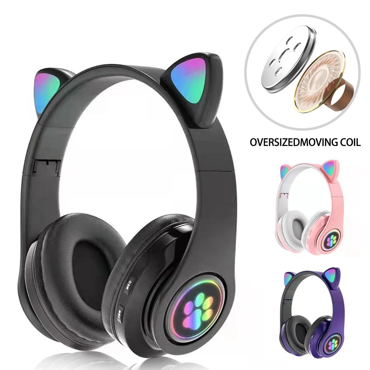 

Flash Light Wireless Bluetooth Headphones Cute Cat Ears With Mic Kid Girl Gift HIFI Bass Stereo Music Earphone Support TF Card