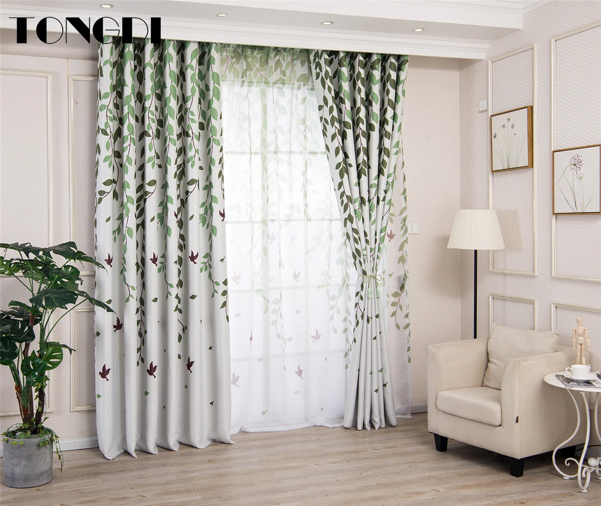 Затемняющие шторы TONGDI элегантные высококачественные с принтом в виде ивы