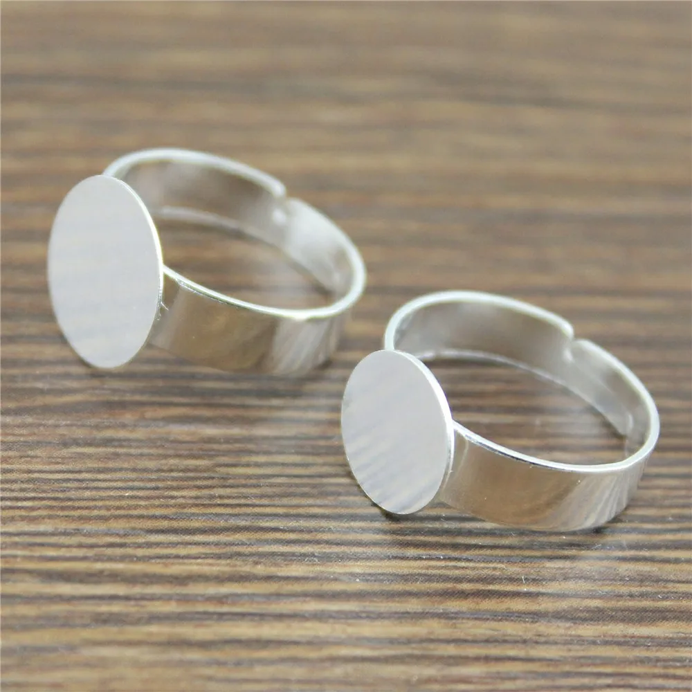 

10pcs 10/12mm Flat Shiny Silver Color Copper Material Adjustable Ring Settings Base
