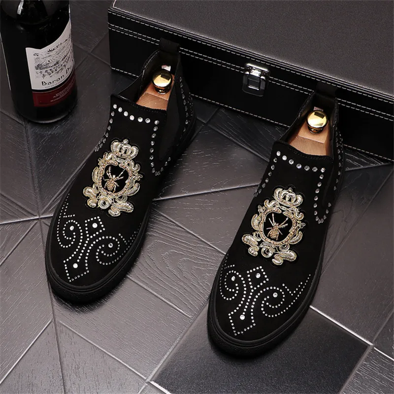 Jual Sulaman Mode Atasan Tinggi Pria Sepatu Kasual Punk Kulit Suede Flat Sepatu Bot Selip Pergelangan Kaki Zapatillas Hombre