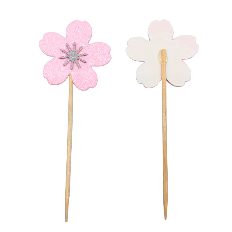 10 шт. розовые топперы для капкейков с цветком вишни украшения дня рождения