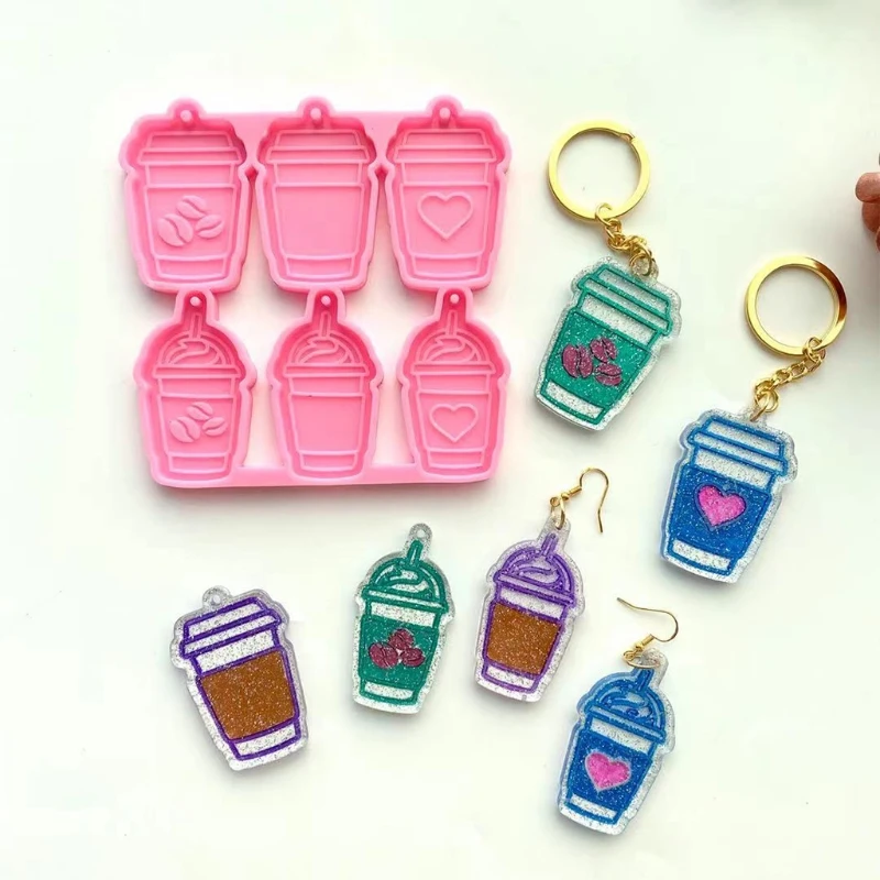 

6 Coffee Cups Keychain Epoxy Resin Mold Earrings Pendant Casting Silicone Mould