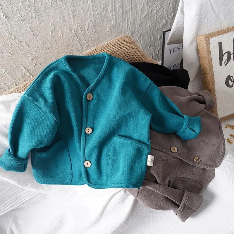 

Spring Autumn Korean Style Children Clothing Loose Long-Sleeved Cardigan Baby Boys Girls Cotton Casual Kids Jacket