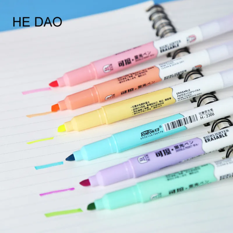 6pcs/lot Erasable double head Highlighters Art markers Highlighter Pen fluorecent pen School supplies office | Канцтовары для офиса