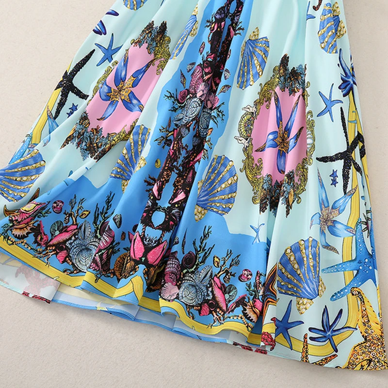 

Fashion 2021 Summer New Women'S Party Casual Sexy Elegant Chic Lapel Patchwork Marine Life Print Short Sleeve Dress
