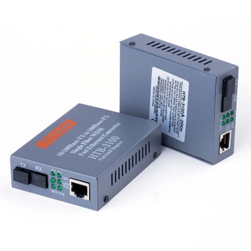 

H9EB 1 Pair HTB-3100 Media Converter Fiber Optical Single Mode Fiber SC Port 25KM