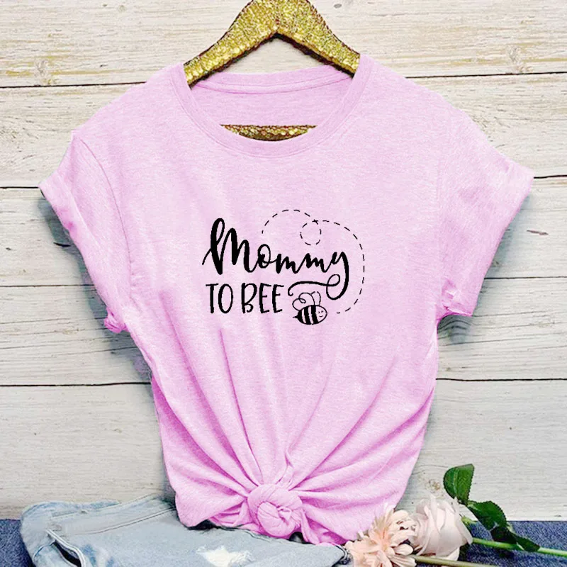 Mommy To Bee/графическая Женская одежда с коротким рукавом, топы летняя рубашка, хлопковая стильная забавная Повседневная Новинка, подарок для мамы MOM To be