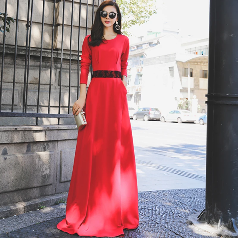 Длинное осеннее платье макси 2020 женские вечерние платья красные желтые