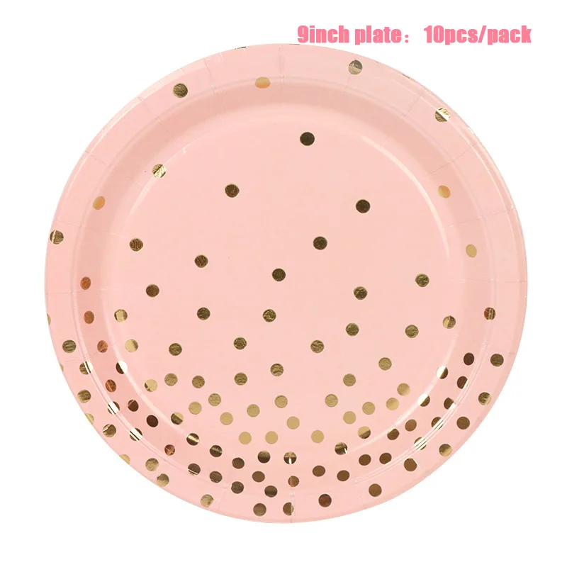 Pink Dot 9inch Plate LINVIERLOVE розовый Золотой горошек одноразовая посуда бумажные чашки пластины салфетки для дня рождения, Свадьбы вечерние украшения поставки - Цвет: Pink Dot 9inch Plate