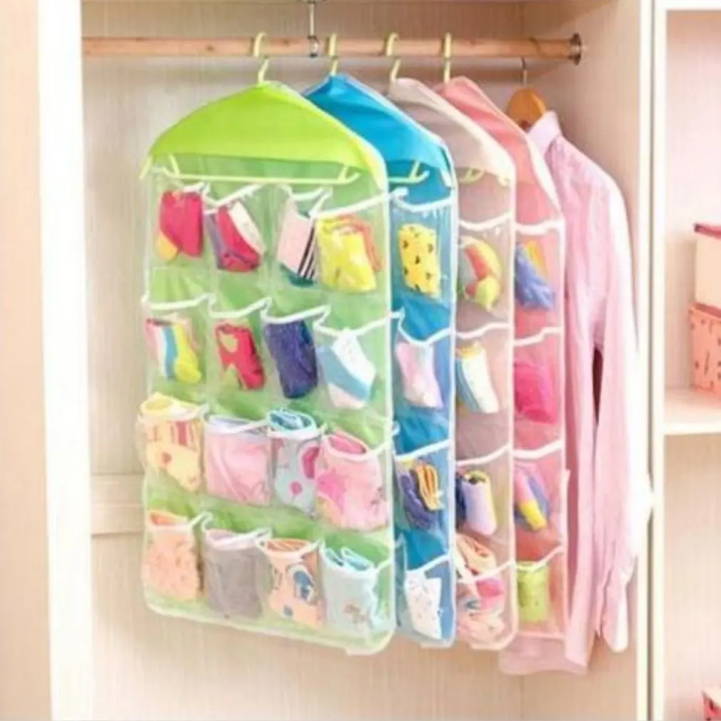 

16 Pocket Hanging Handbag Socks Bra Underwear Cosmetics Sundry Storage Bag Door Wall Wardrobe Foldable Organizer Bag For Home