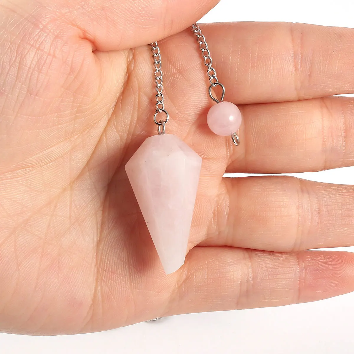 Rose quartz Природный Камень Тигр глаз Камень Роза кварца кулон шар гадание маятник 5 цветов - Окраска металла: Rose quartz
