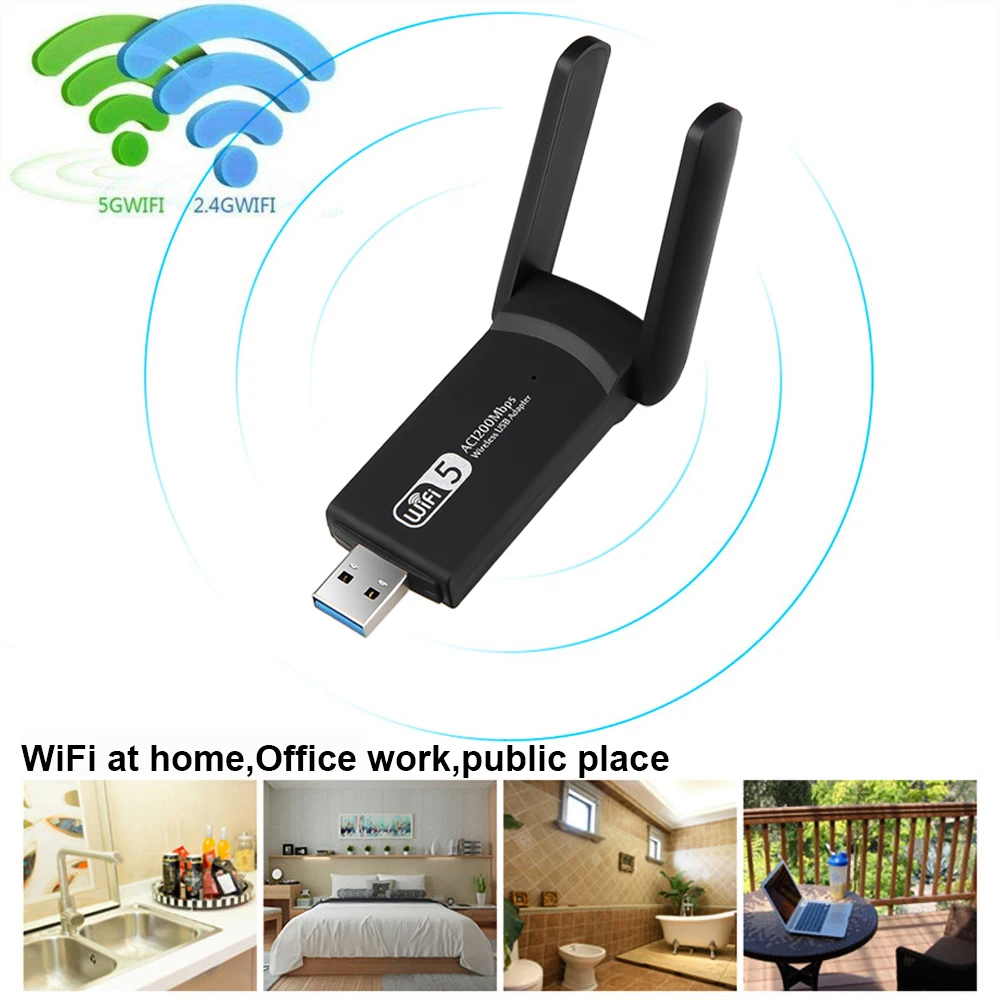 Network Card USB 3.0 Wifi Adapter Upgrade Dual Band Antenna 2.4G 5G 1200Mbps 802.11 RTL8812BU Wireless LAN Dongle for PC Desktop