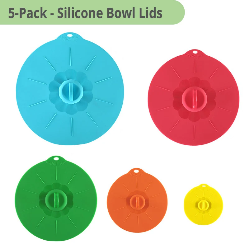 Colorful Bowl Lids Силиконовые крышки чаши набор из 5 многоразовых присосок крышки для чаш, кастрюль, чашки. Безопасность пищевых продуктов. Блокировка ручки для легкого хранения - Цвет: Colorful Bowl Lids