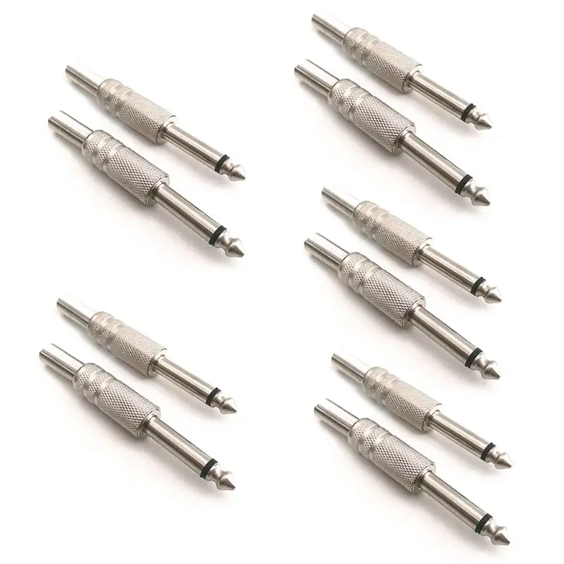 

10Pcs 1/4" Mono Audio Jack 6.35mm Metal Male Monaural Audio Cable Connector Plug