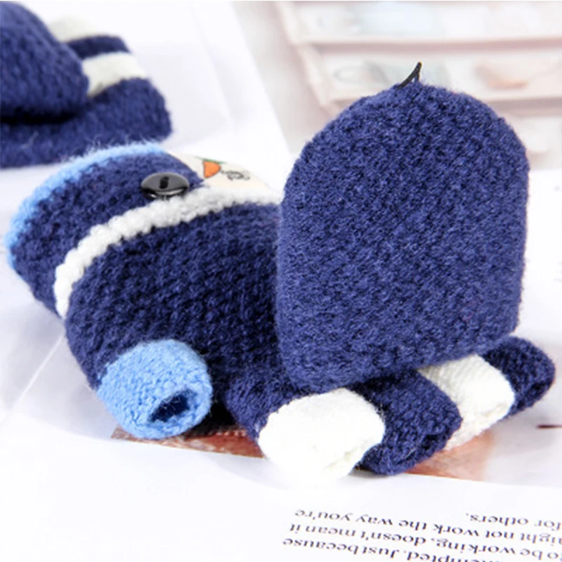 3-6 Years Baby Half Finger Flip Cover Gloves Child Winter Mittens Knitted Kid Color Matching Unisex Soft Thick Hand Glove | Детская