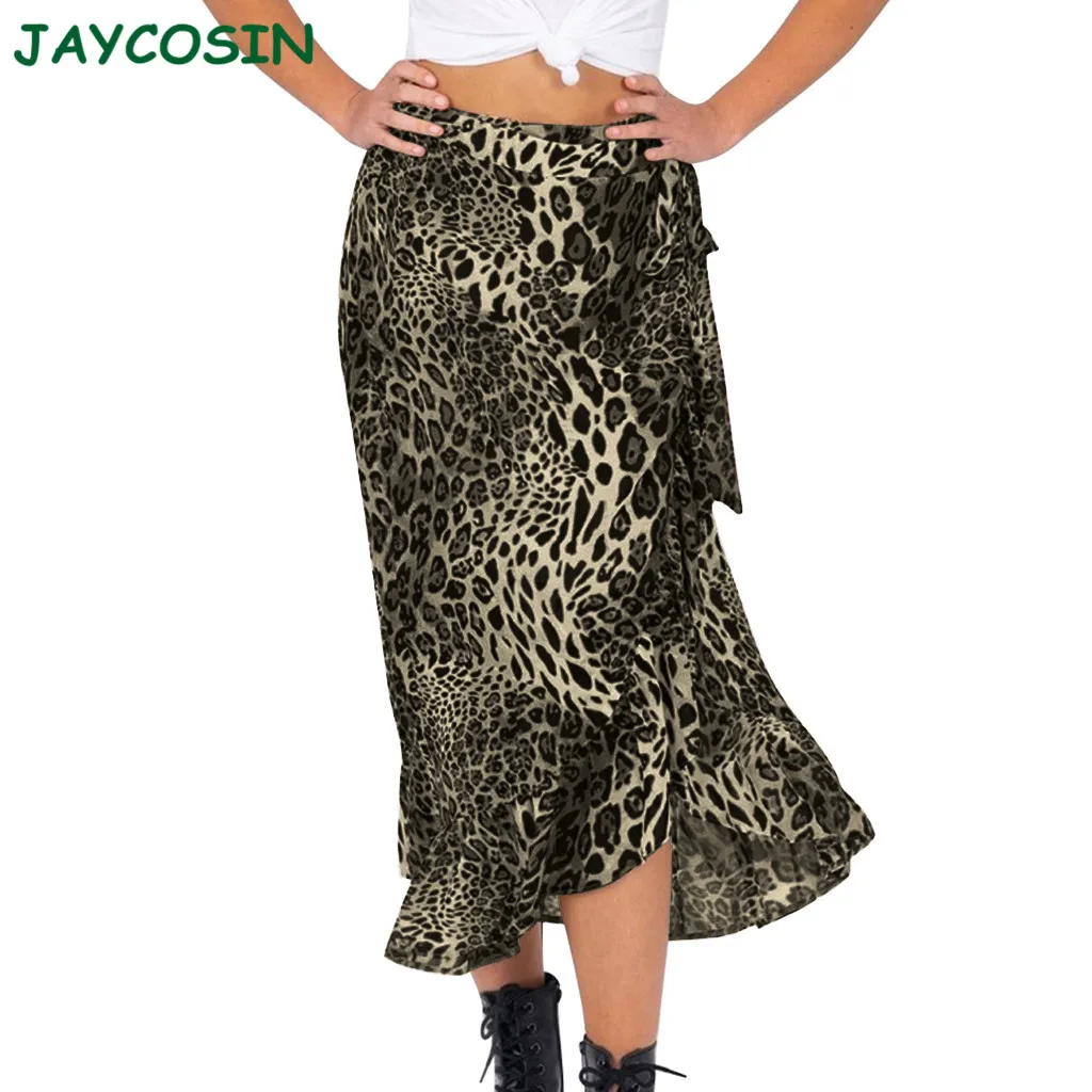 JAYCOSIN Clothes Women Chiffion High Waist Lace Up Sexy Skirts Womens Fashion Leopard Print Ruffles Hem Long Skirt Spring 1202 | Женская