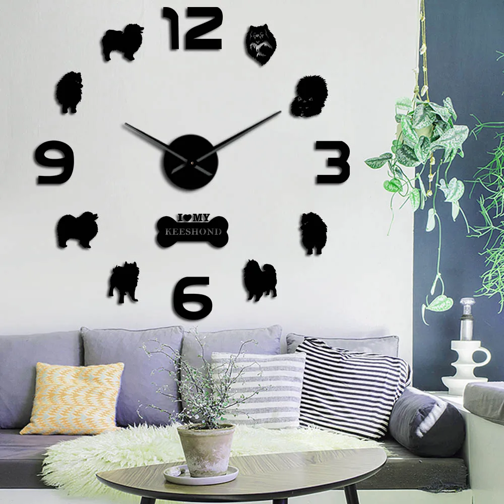 

Keeshond Dutch Barge Dog 3D DIY Large Wall Clock Smiling Dutchman German Spitz Deutscher Animal Creative Sticker Watch Clocks