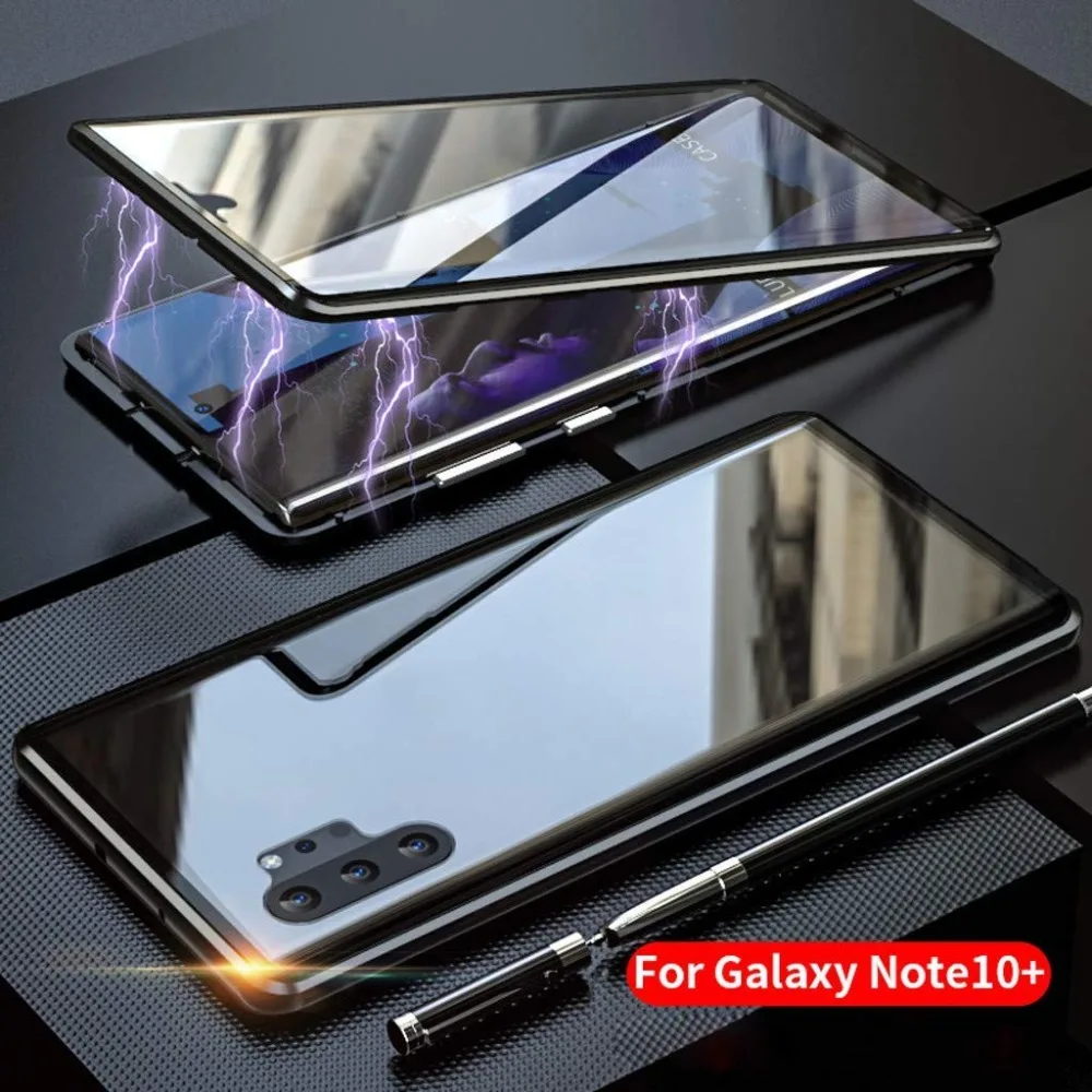 Чехол с магнитной адсорбцией для samsung Galaxy Note 10 Plus, двухсторонний, закаленное стекло, металлический чехол для samsung Galaxy Note 9, 8, чехол