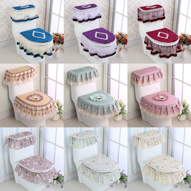 3 pcs velvet lace toilet seat cover set toilets home bathroom decoration water tank covertoilet cover seattoilet seat hot new free global shipping