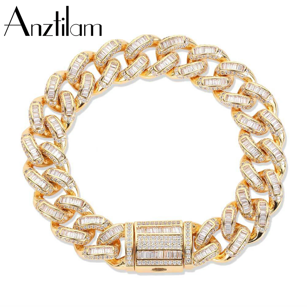 

Anztilam 13mm Hip Hop Iced Out Square Zircon Bracelet Cuban Hand Chain Paved Setting Bling Stone Men Women Rock Jewelry Wholesal