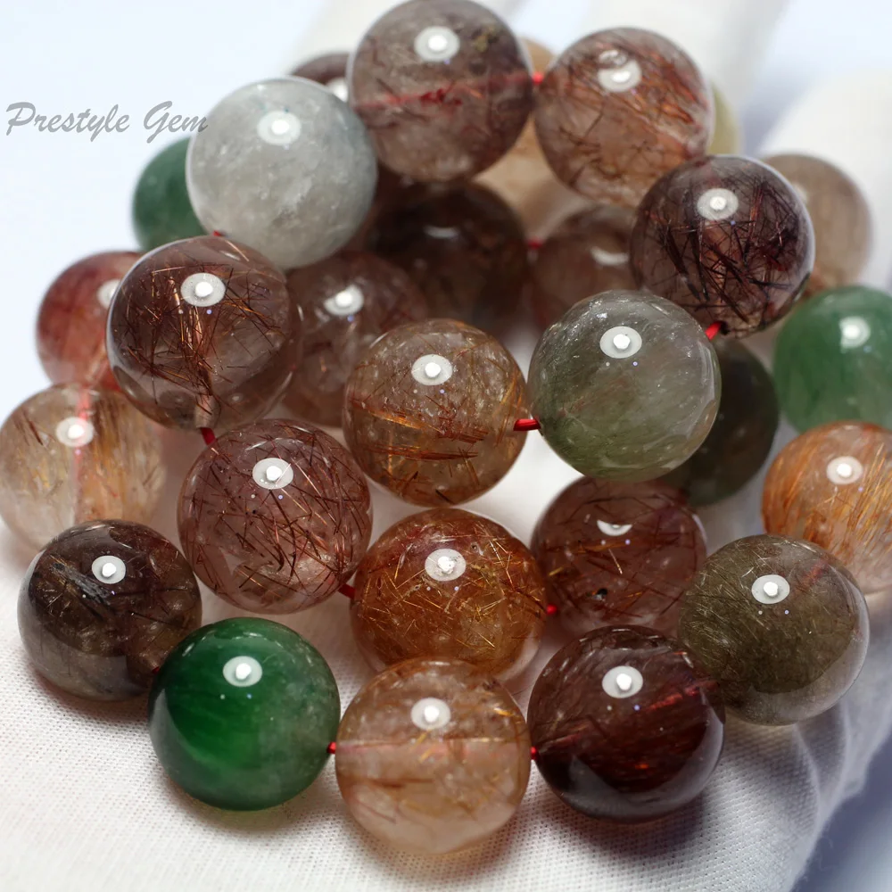 Meihan (1 браслет) натуральный бразильский красочный рутилированный кварц 14-15 мм