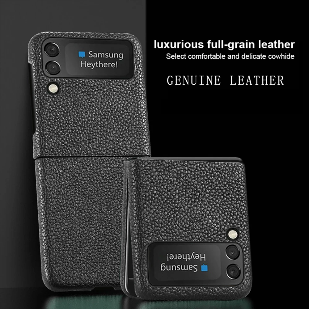 LANGSIDI Luxury Genuine Leather phone cases For Samsung Z flip 3 4 5G Funda Protective Shockproof cover For galaxy z flip 4 case