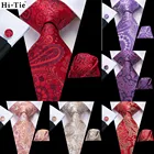 Привет галстук красный мужской галстук Синий Фиолетовый Пейсли Шелковый Свадебный галстук для мужчин Hanky запонки подарочный галстук набор деловые вечерние модные Прямая поставка
