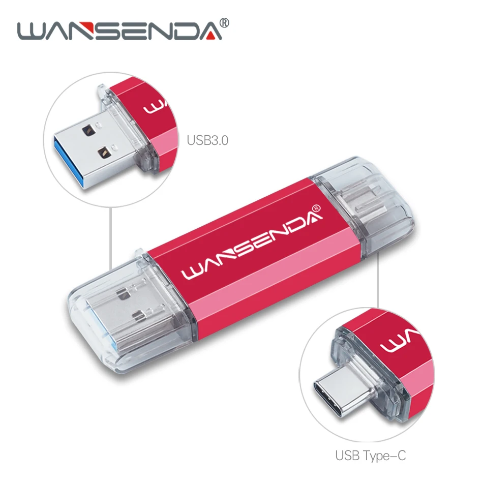 Красный WANSENDA флеш-накопитель USB OTG type-C 512 ГБ 256 ГБ Usb 3,0 флеш-накопитель 128 ГБ Usb флешка 64 ГБ 32 ГБ 16 ГБ Флешка для устройств type-C/ПК - Цвет: Красный