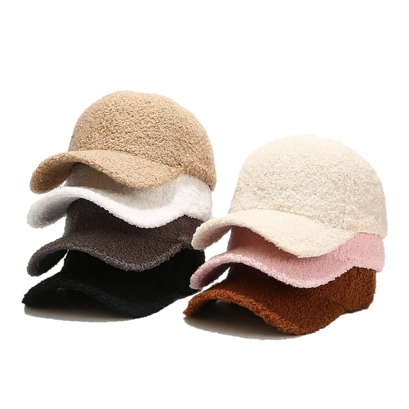 

Winter Windproof Cashmere Baseball Caps Lamb Wool Teddy Baseball Hats For Women Men Warm Plush Simple Hat Casual Outdoor Caps
