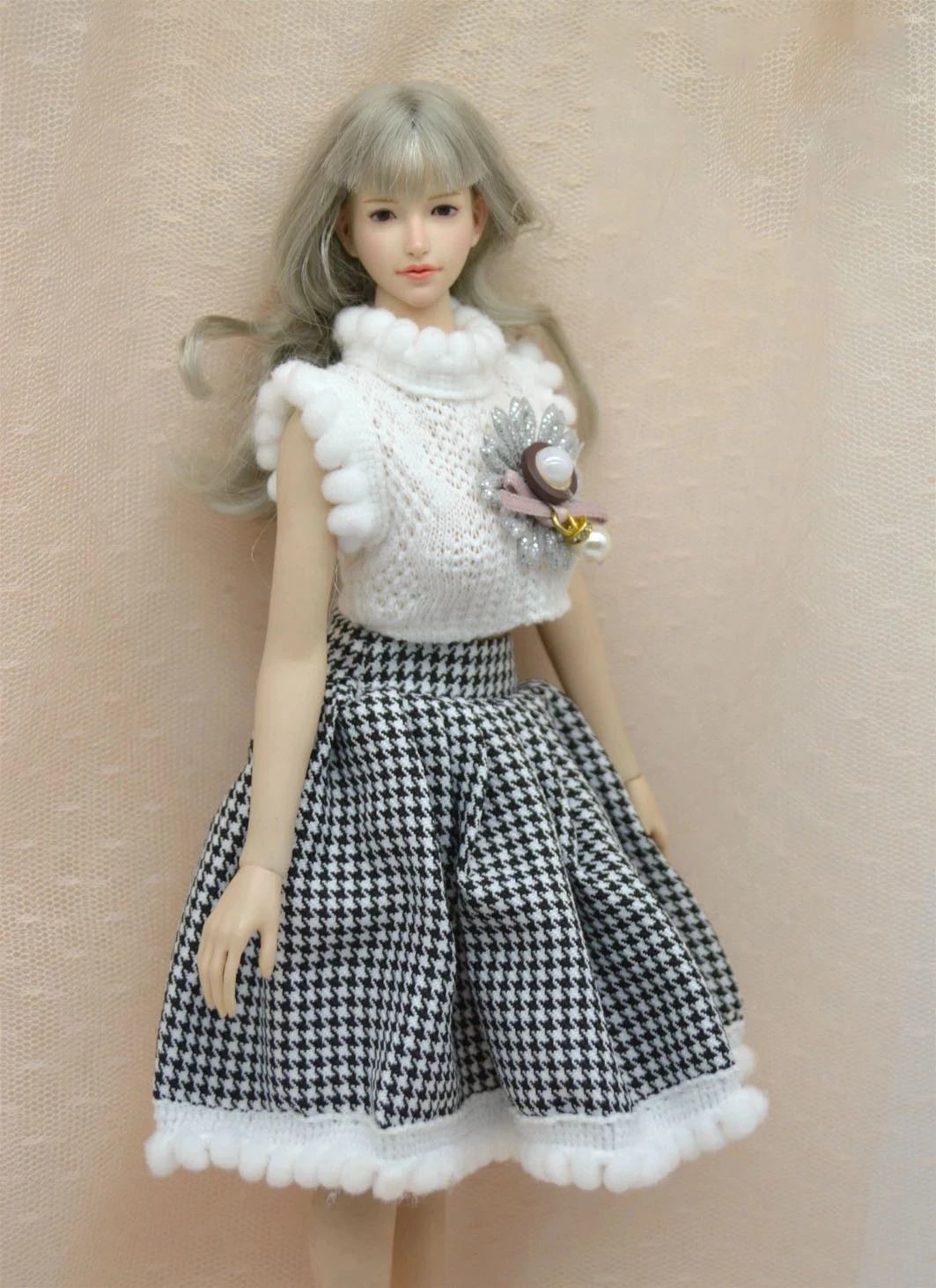 

1/6 Female Knitted Top Plaid Skirt Set Soldier Clothes Model Fit 12'' Action Figure Body