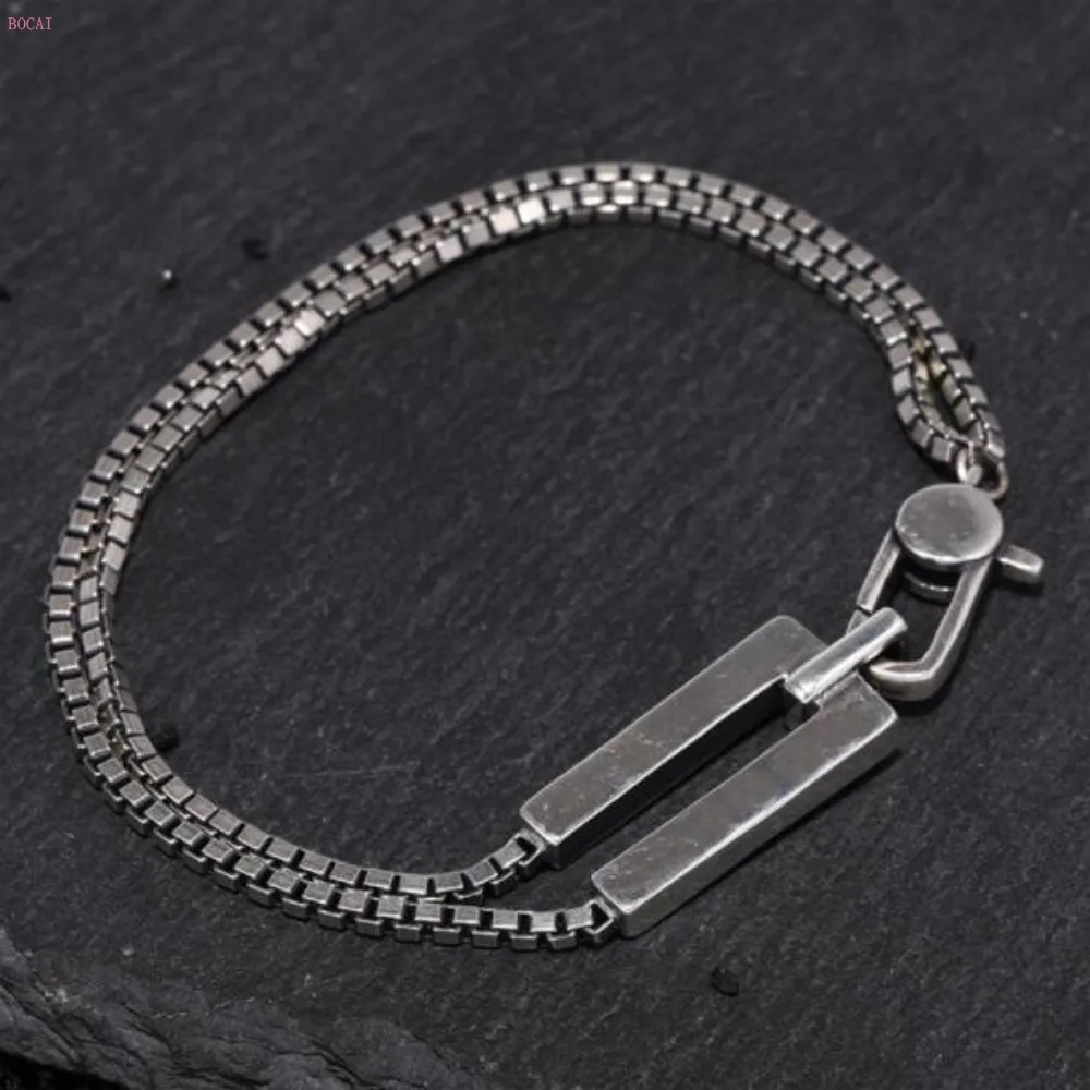 BOCAI S925 Серебряный браслет тайский серебряный прилив мужская сумка в стиле ретро