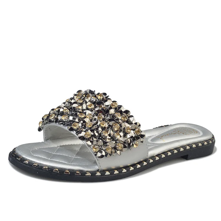 

Women Casual Summer Flat Beach Slippers Female Crystal Rivets Slides Slipper Shoes For Girls Fashion Woman Leisure Footwear tyh7