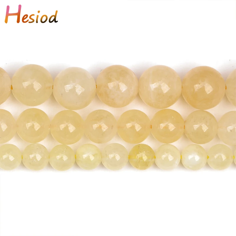 

Hesiod 6/8/10mm Natural Light Yellow Jades Chalcedony Stone Round Loose Beads For Jewelry Making 15"Strand DIY Bracelet Necklace