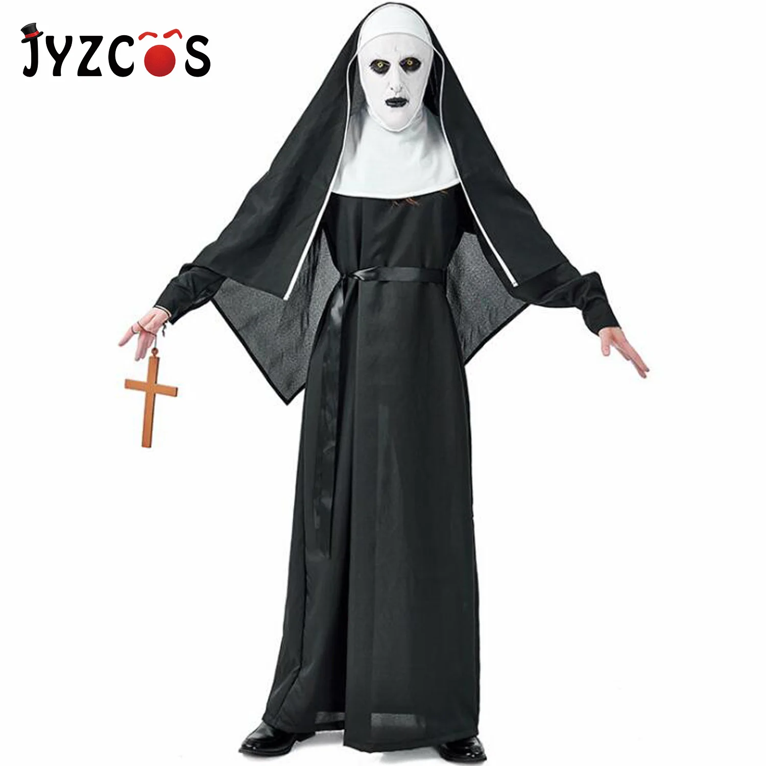 JYZCOS костюм на хеллоуин для взрослых, карнавальный костюм в стиле ужасов, костюм для косплея дьявол, Женское и мужское платье, полный набор крестов