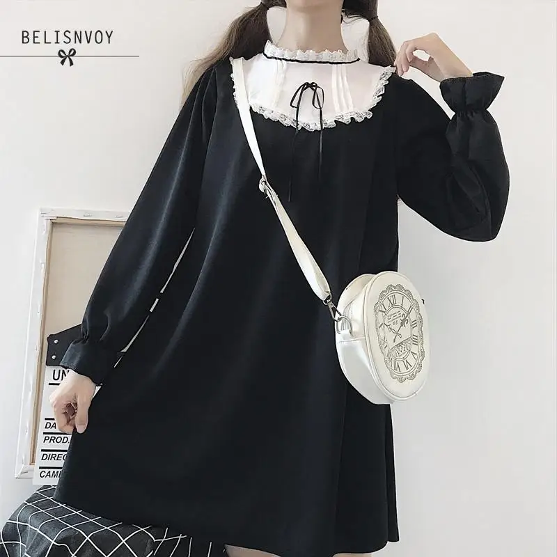 2020 японское милое модное черное платье женское корейское кружевное мини-платье в