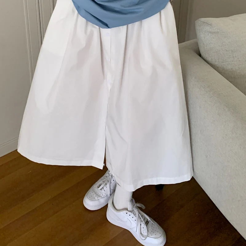 

High Waist Solid Skirt Women'S Fashion Simple Loose Skirt Woman Daily Casual Slimming Single-Breasted A-Line Skirts Ladies 2021