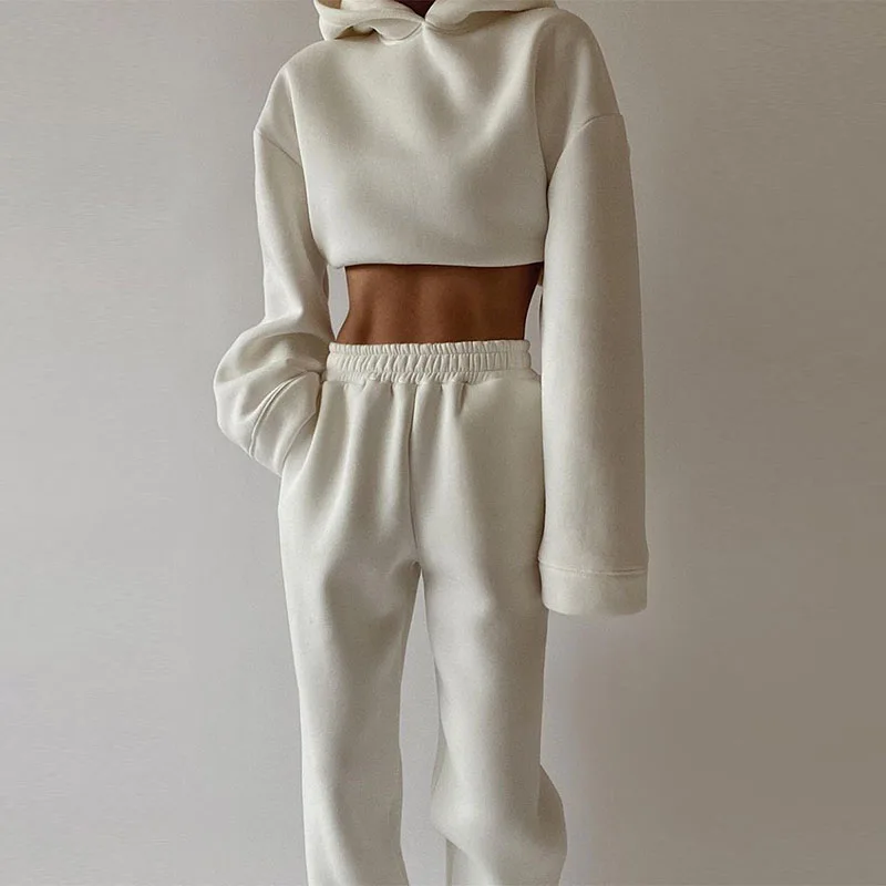 

Fashion Casual Solid Hooded Tracksuit Two Piece Set Women Elegant Sweatshirts Tops And Long Pant Spring New Streetwear Suit 2XL