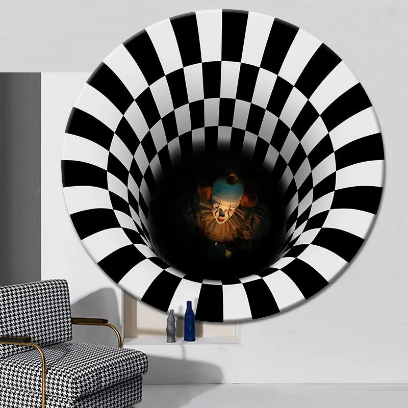 

Visual 3D Printing Crystal Velvet Scary Clown Hallucination Mats Home Living Room Coffee Table Mat Bedroom Bedside Blanket