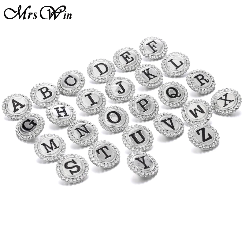 5 шт./лот металлические круглые буквы с кристаллами 18 мм кнопки буквами алфавита