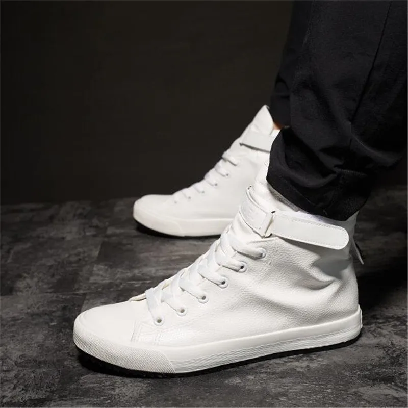 Мужские высокие кроссовки кожаные плоская подошва повседневная обувь для