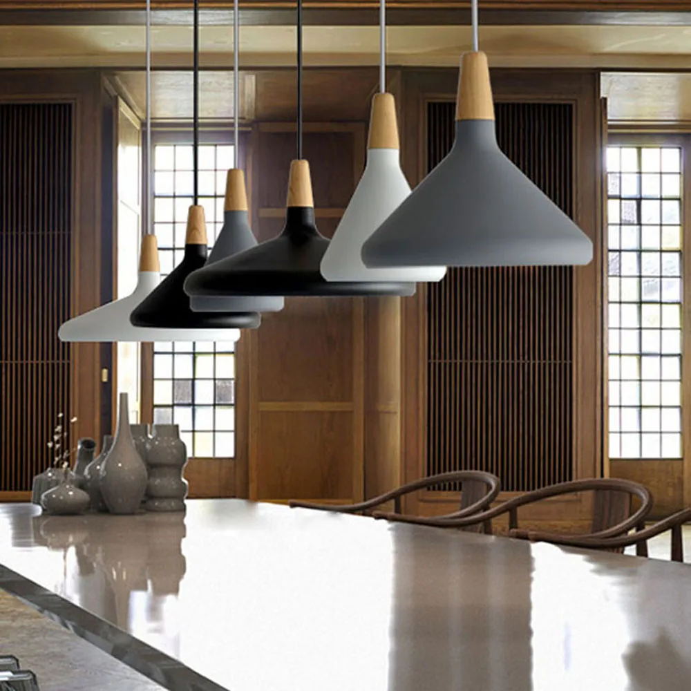 Минималистский E27 подвесные светильники Лофт-лампа Деревянный алюминиевый