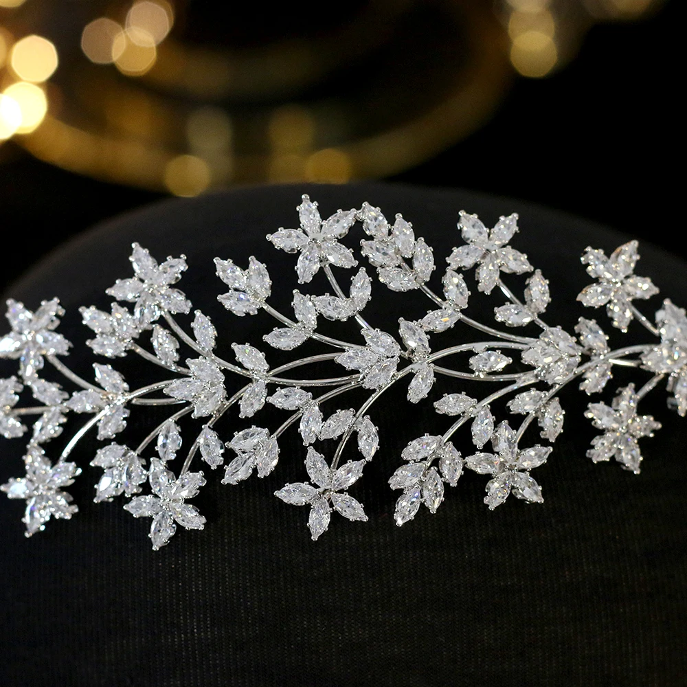 Luxury wedding hair band wedding hair accessories silver bride crystal headdress handmade ethnic headdress zirconia crown
